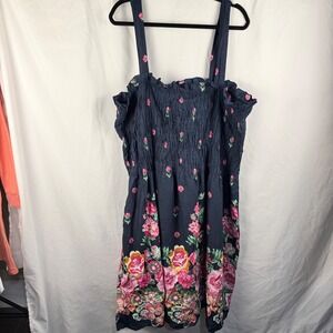 Anthony Richards Floral Smocked Cotton Midi Dress 4X Sundress Cottagecore Summer
